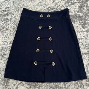 Adrienne Vittadini Navy Blue Nautical Skirt W Front Double Button Sz 2
